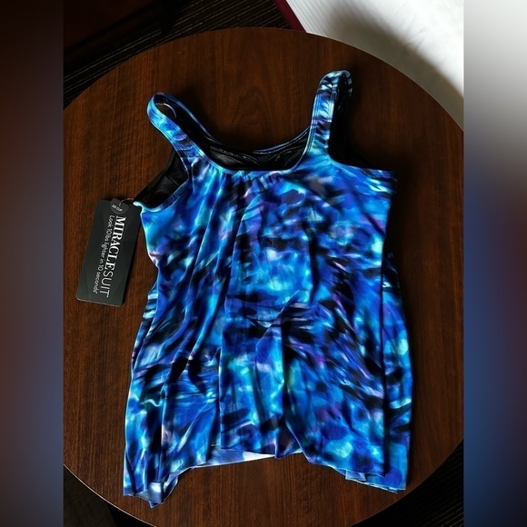 Miraclesuit Ursula 10DD Cups Tankini Layered Shaper Top Slimming Blue 6539427 - Picture 5 of 12